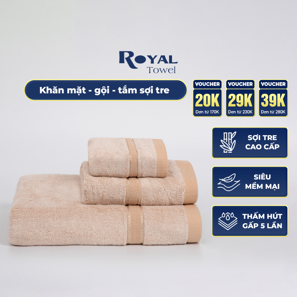 Khăn Tắm Khăn Gội Đầu Khăn Lau Mặt Sợi Tre ROYAL TOWEL Cao Cấp Xuất Nhật, Thấm Hút Không Ra Màu