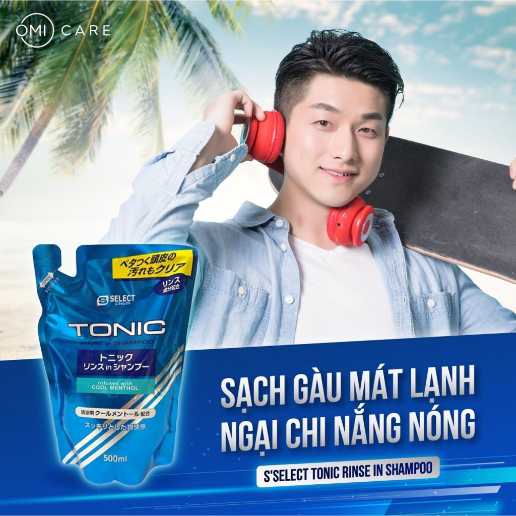 Dầu gội xả bạc hà mát lạnh dành cho nam S Select Nhật Bản gói 500ml sảng khoái sạch gàu - Bahachiha
