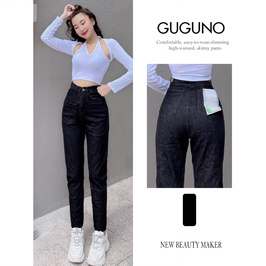 Quần jeans nữ baggy cạp cao phong cách Hàn Quốc GUGUNO (quần jeans nữ, quần jean nữ, quần rin nữ, quần bò nữ)