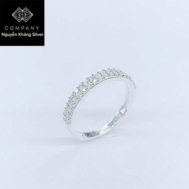 1.5cm, 1.7cm Nhẫn bạc nữ, gắn 2 hàng đá trắng, đeo ngón út, ngón giữa, ngón trỏ