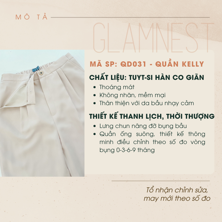 Áo bầu xinh bigsize phối quần bầu dáng suông chất liệu co giãn hàng thiết kế chính hãng Glam Nest AS035