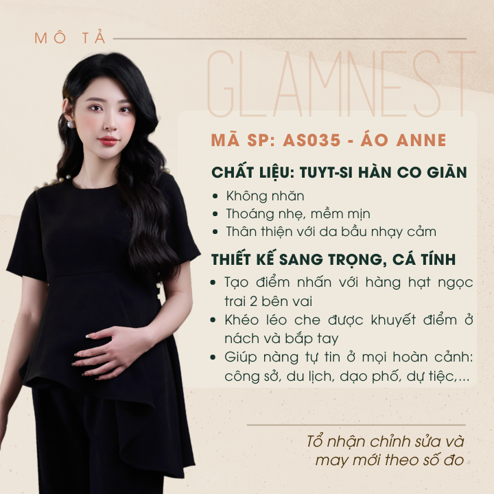 Áo bầu xinh bigsize phối quần bầu dáng suông chất liệu co giãn hàng thiết kế chính hãng Glam Nest AS035