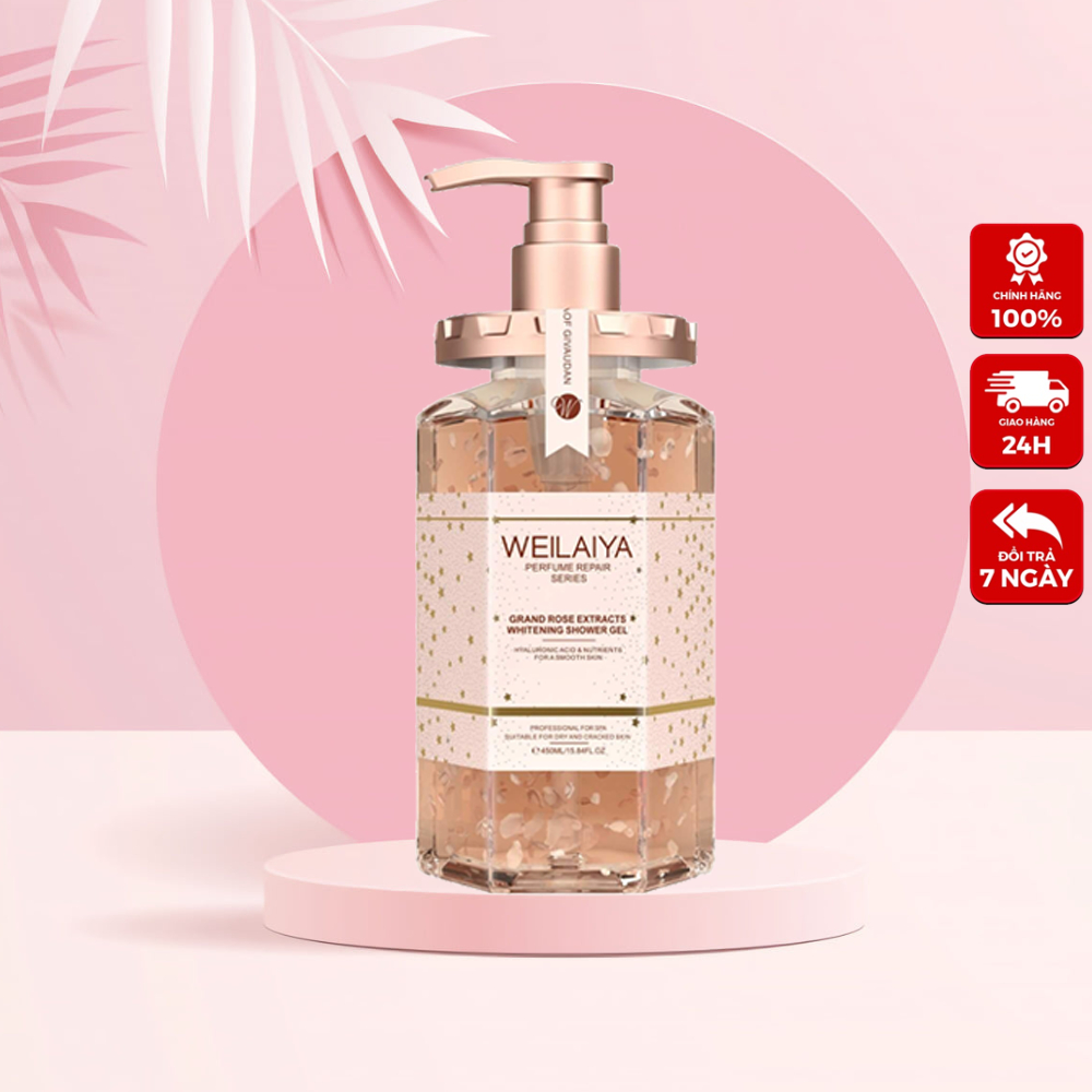 Weilaiya sữa tắm cánh hoa hồng Damask Weilaiya Grand Rose Extracts Whitening 450ml Zuka Beauty dưỡng trắng cấp ẩm