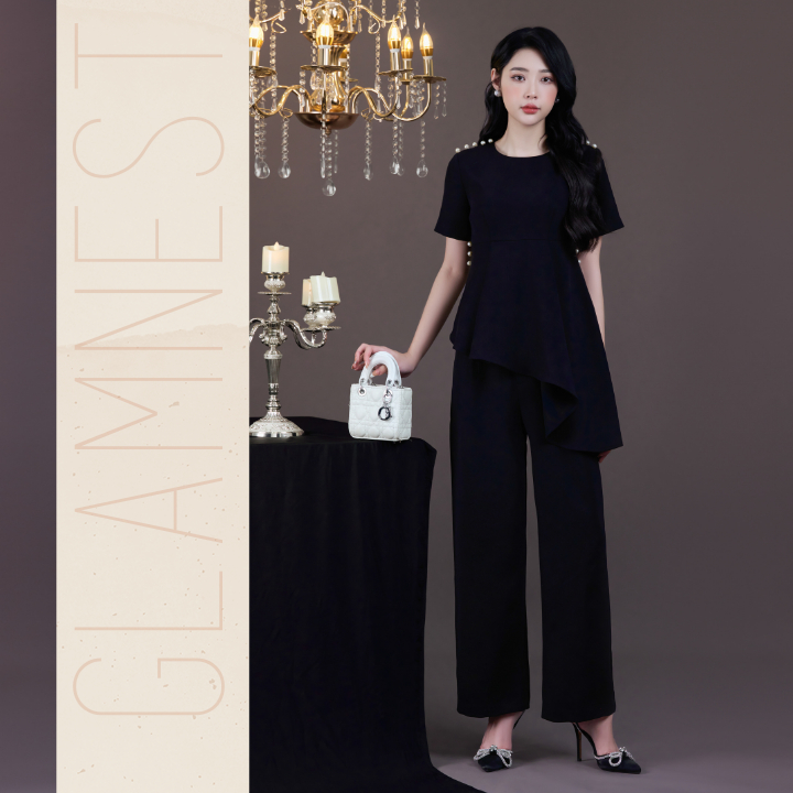 Áo bầu xinh bigsize phối quần bầu dáng suông chất liệu co giãn hàng thiết kế chính hãng Glam Nest AS035