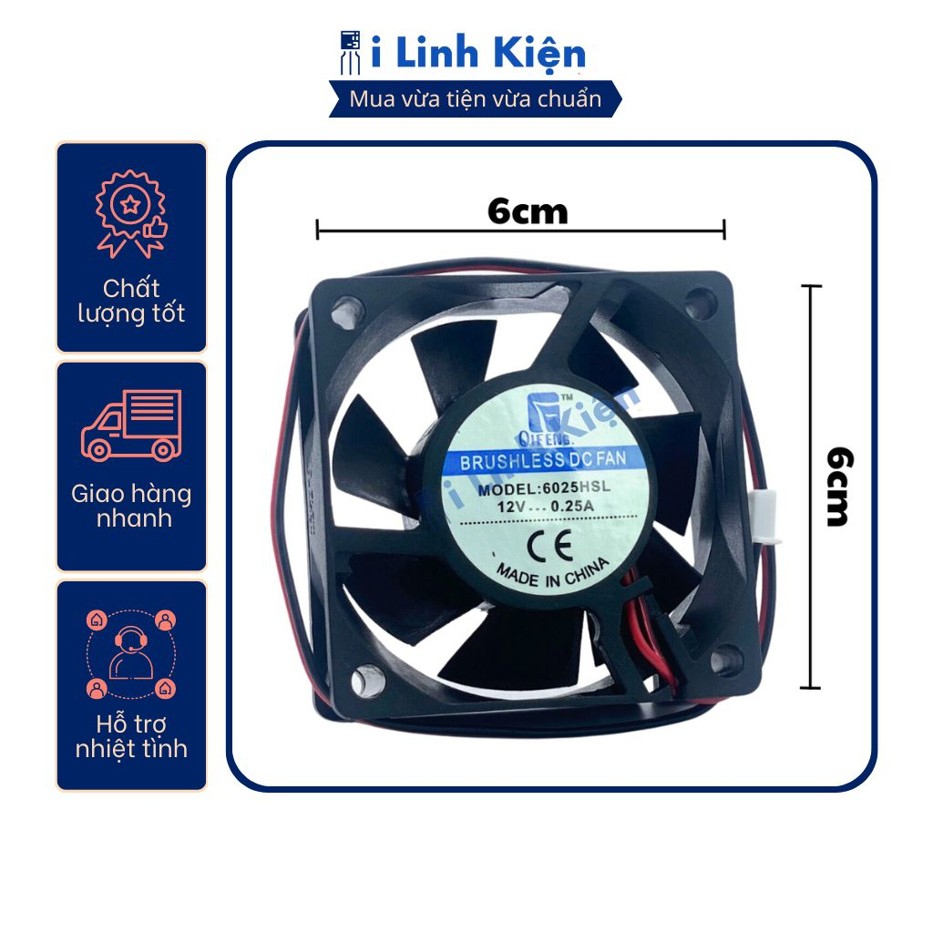 Quạt tản nhiệt 12V làm mát cho máy tính laptop kích thước 6x6x1.5cm