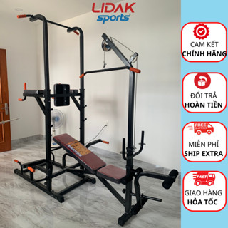 Giàn tập tạ , máy tập thể hình đa năng 15 bài tập kết hợp xà đơn xà kép đẩy tạ chính hãng - LIDAK SPORT