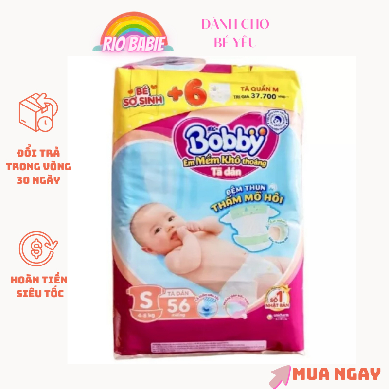 Tã dán Bobby siêu thấm size S56,M48..