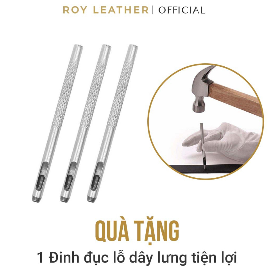 Thắt lưng nam da bò nguyên tấm khoá cài khuy D102 thương hiệu Roy Leather dây nịt nam da bò xịn