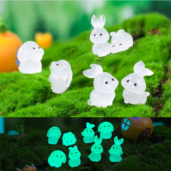 Mô hình nhà thỏ trắng quang phát sáng trang trí tiểu cảnh sân vườn