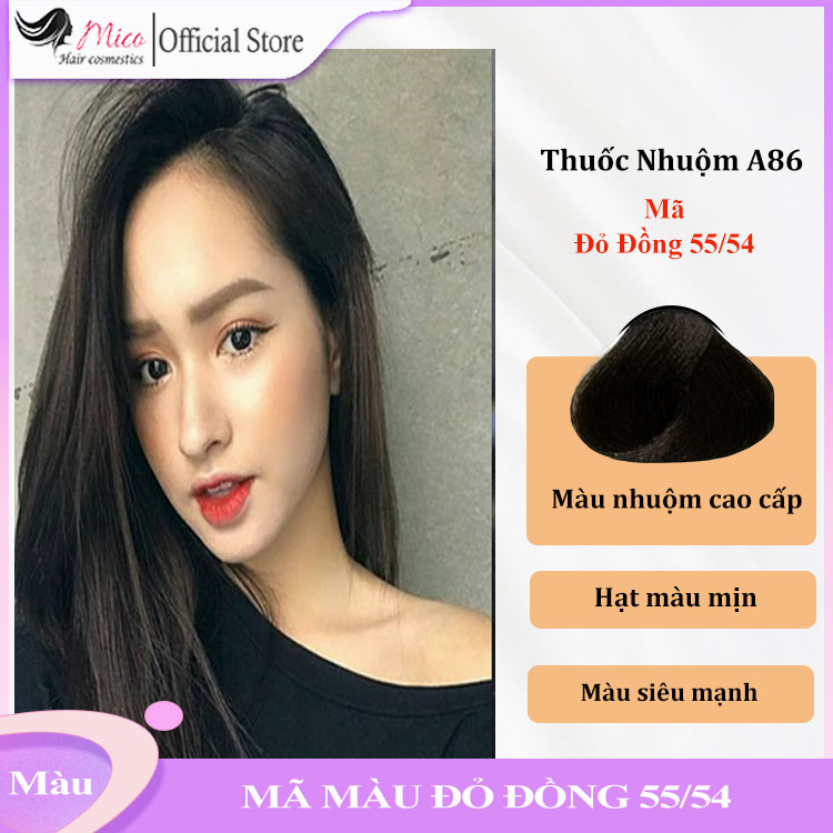 Thuốc nhuộm tóc màu Đỏ Đồng 55/54 thời trang bảng màu A86, Màu nhuộm tóc xu hướng cho salon và tự nhuộm