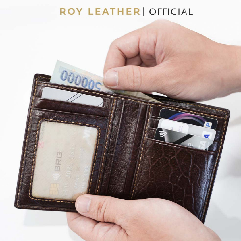 Ví nam da bò vân voi cao cấp V101 thương hiệu Roy Leather bóp nam da bò cầm tay nhiều ngăn đựng đồ BH 1 năm