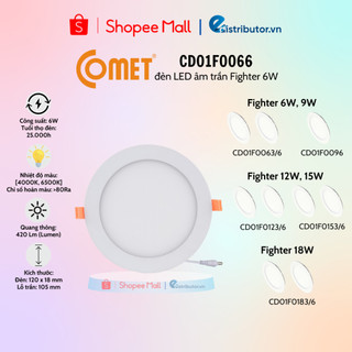 Đèn led downlight tròn âm trần dòng fighter 6w,9w,12w,15w,18w comet - 100% chính hãng