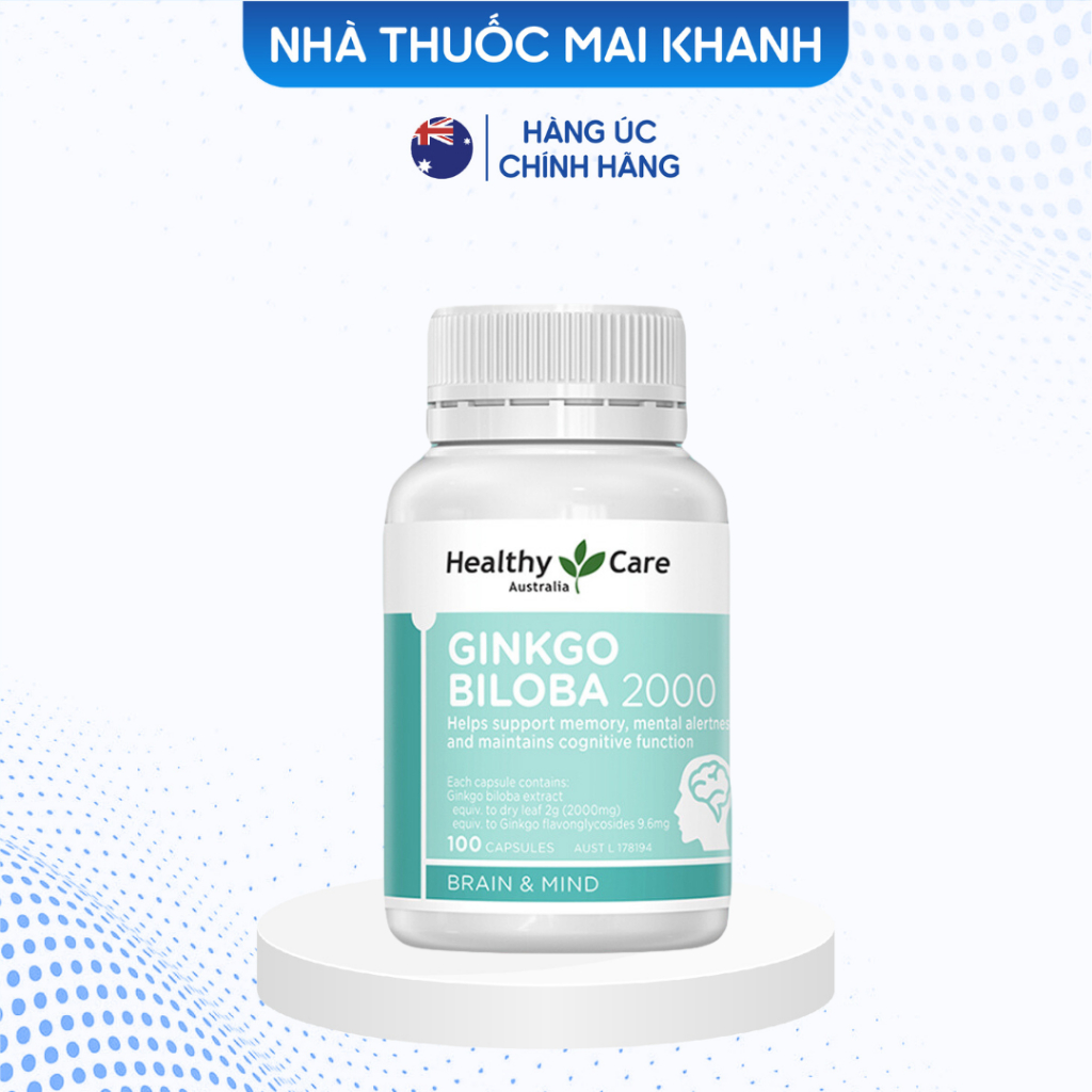 Bổ não Healthy Care Gingko Biloba 2000mg 100 viên nhập khẩu Úc