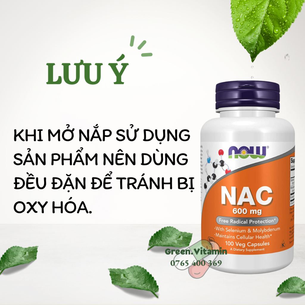 NAC Now Foods N-Acetyl Cysteine 600mg - Viên uống giải độc gan, chống oxy hóa và tăng cường miễn dịch 100 viên