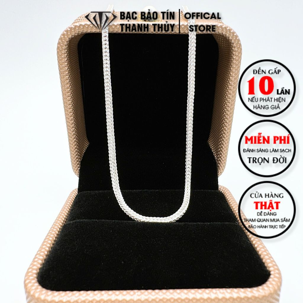 Dây chuyền bạc nữ Bảo Tín Thanh Thủy, vòng cổ bạc nữ kiểu xà kín dài 45-50 cm, 2.1-2.3 chỉ bạc s99 nguyên chất