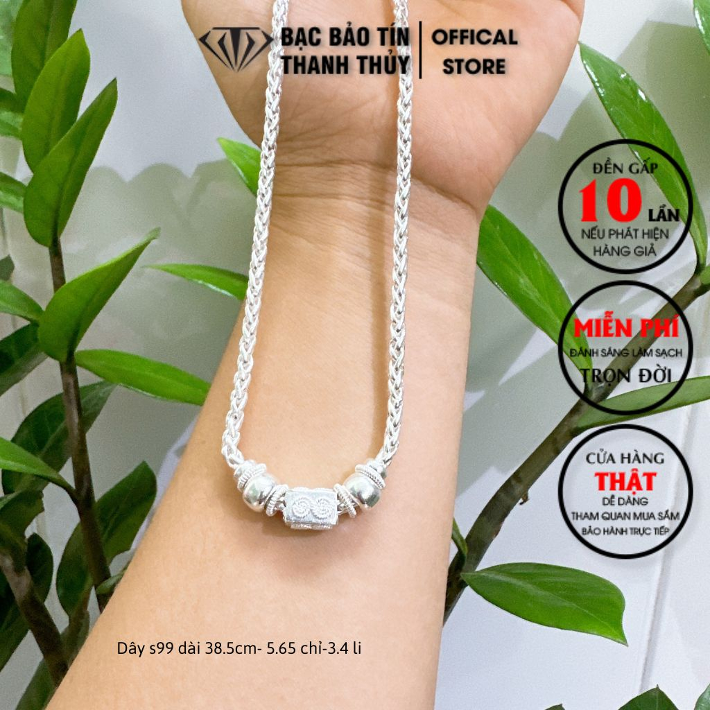 Dây chuyền bạc cho bé trai Bảo Tín Thanh Thủy, vòng bạc s99 cho bé kiểu xà 2 bi dài 38.5 cm 5.65 chỉ bạc ta nguyên chất