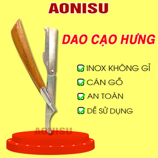 Dao Cạo Râu Hưng Cán Gỗ Gấp Gọn Tiện Lợi - Dao Cạo Lông Mặt Thép Không Gỉ Dễ Dàng Thay Lưỡi - Dụng Cụ Salon AONISU