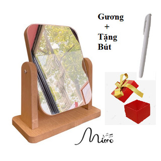 Gương để bàn trang điểm, gương cầm tay, gương để bàn gỗ, gương gỗ vintage, gương 360 độ, gương để bàn đế cao