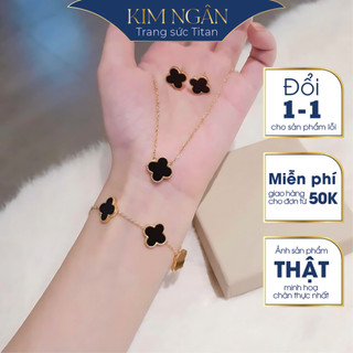 Bộ trang sức 3 món titan không gỉ bộ Trang Sức Cỏ Bốn Lá May Mắn 4 màu Trang sức Titan Kim Ngân