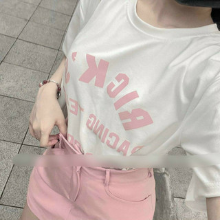 Áo phông nữ màu trắng form vừa người in chữ màu hồng đơn giản áo thun cotton tay ngắn cổ tròn giá rẻ bán chạy mẫu mới