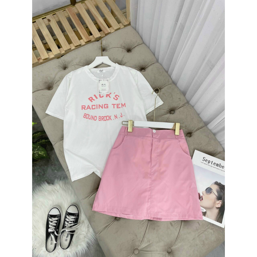 Áo phông nữ màu trắng form vừa người in chữ màu hồng đơn giản áo thun cotton tay ngắn cổ tròn giá rẻ bán chạy mẫu mới