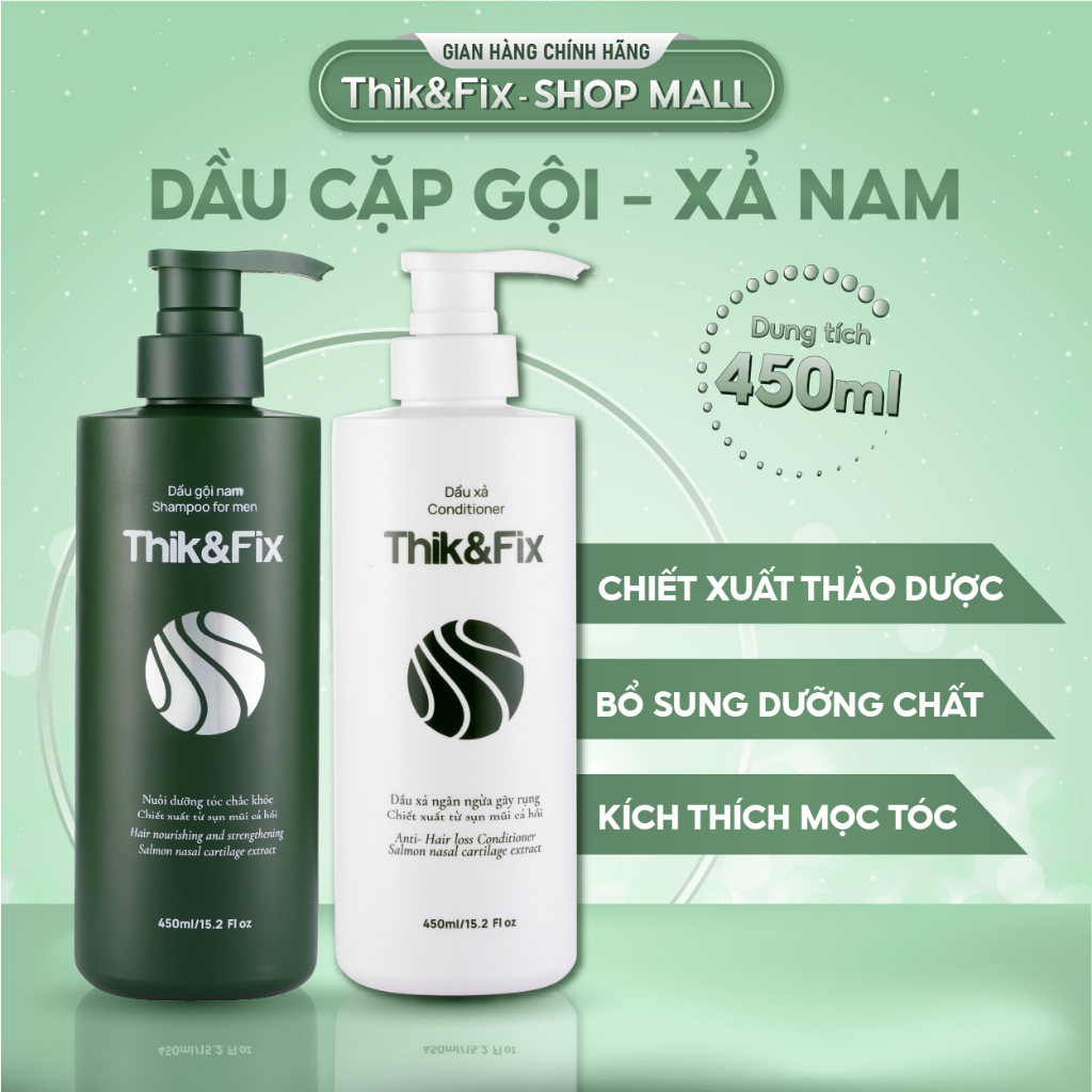 [HÀNG CHÍNH HÃNG] Cặp dầu gội - xả mọc tóc cho Nam Thik&Fix - Giảm rụng tóc, nuôi dưỡng tóc chắc khỏe 450ml