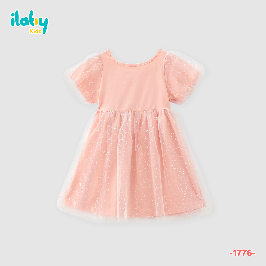 Váy cho bé gái ILABY phối lưới nhũ chất liệu cotton thoáng mát cho bé 10-35kg