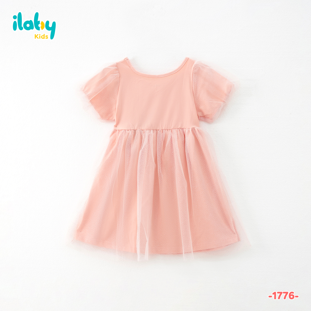 Váy cho bé gái ILABY phối lưới nhũ chất liệu cotton thoáng mát cho bé 10-35kg