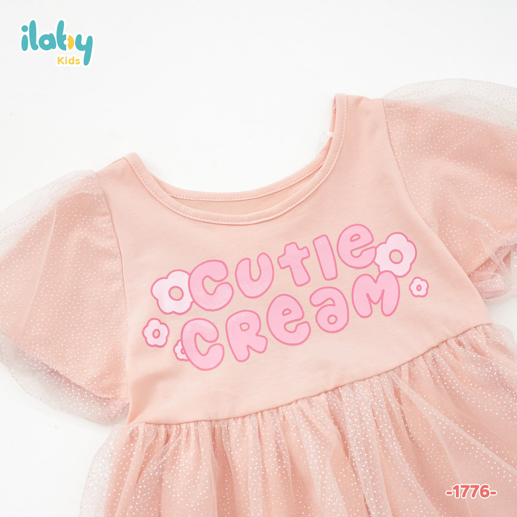 Váy cho bé gái ILABY phối lưới nhũ chất liệu cotton thoáng mát cho bé 10-35kg