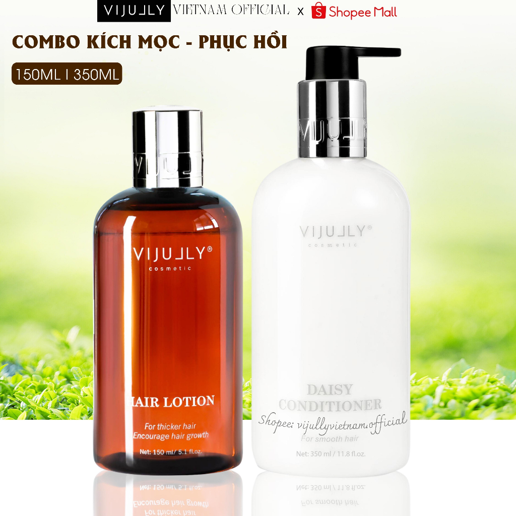 Combo dầu xả dừa hoa cúc 350ml và xịt bưởi Vijully 150ml kích mọc tóc, phục hồi tóc khô sơ hư tổn hiệu quả