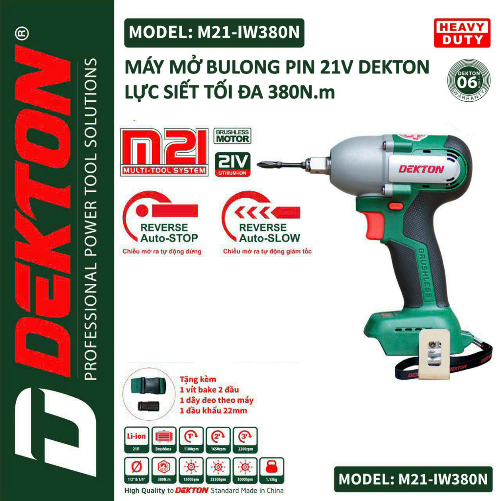 Máy siết bulong 2 trong 1 Dekton IW380N - Motor Brushless - Lực Siết 380N.m