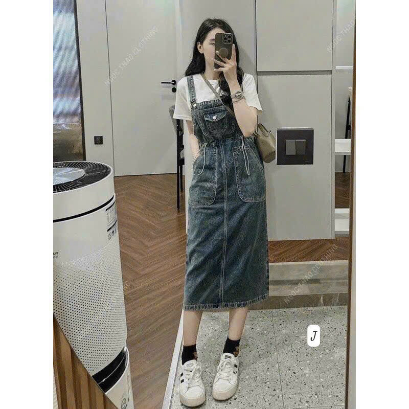 Đầm yếm jean rút dây 2 màu