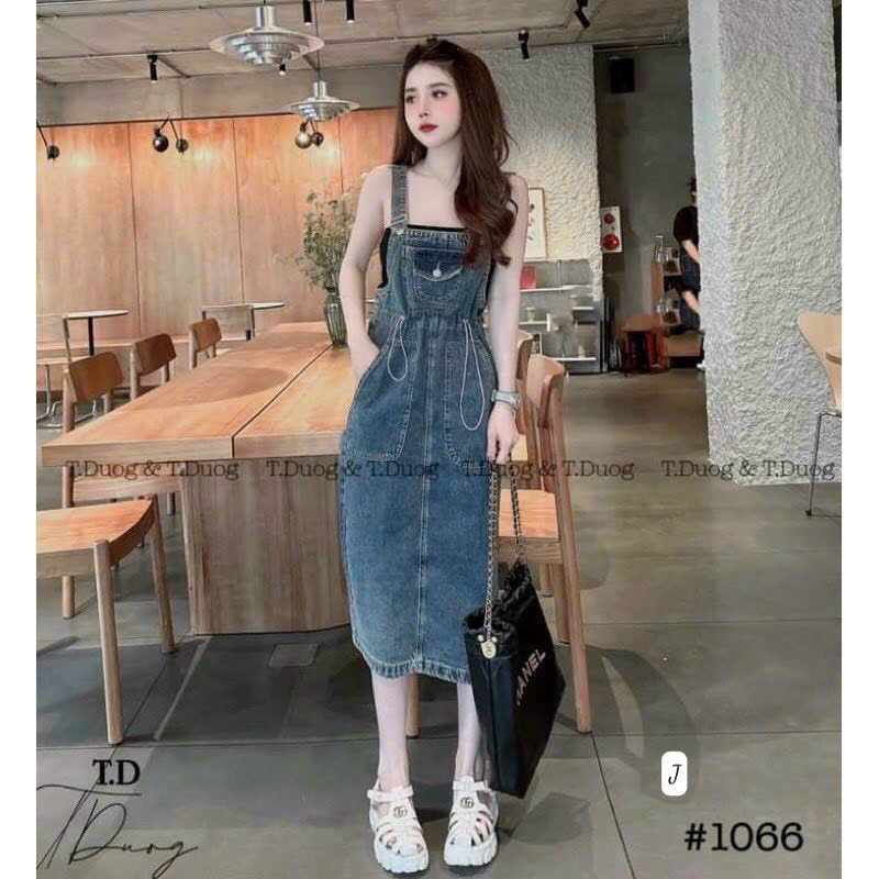 Đầm yếm jean rút dây 2 màu