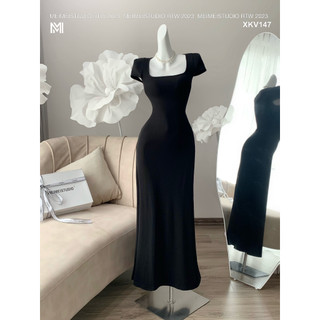 Váy body dài vai vuông, Đầm maxi vải thun tăm co giãn tốt, mặc đi chơi, đi biển | XKV147 | MeiMei Studio