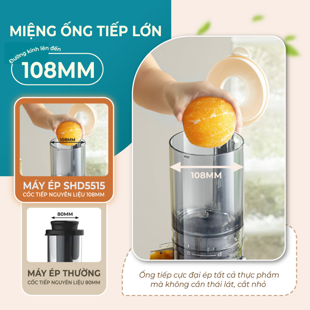 Máy ép chậm Sunhouse SHD5515 ép kiệt bã làm kem cực mịn giữ nguyên dưỡng chất |Lưỡi dao cắt mạnh mẽ|Trục ép tích hợp