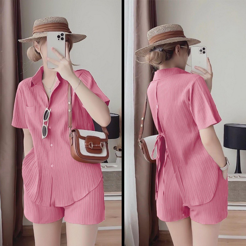 Set đũi gân quần đùi áo xẻ nơ lưng hot hit siêu xinh  Mã   - MYNA