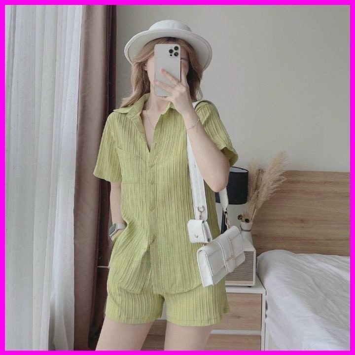 Set đũi gân quần đùi áo xẻ nơ lưng hot hit siêu xinh  Mã   - MYNA