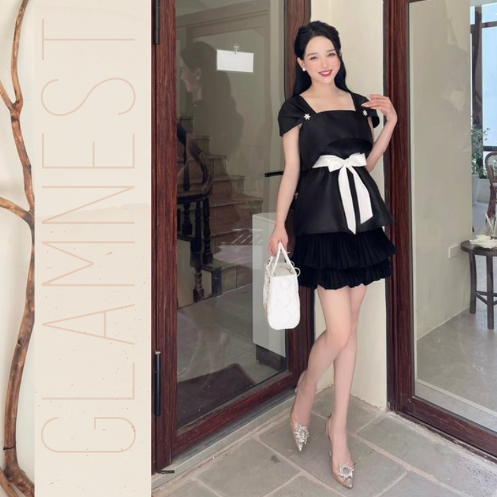 Set Váy Bầu Nữ Tính Dạo Phố Du Lịch Đầm Bầu Tiểu Thư Thiết Kế Cao Cấp Glam Nest AS029