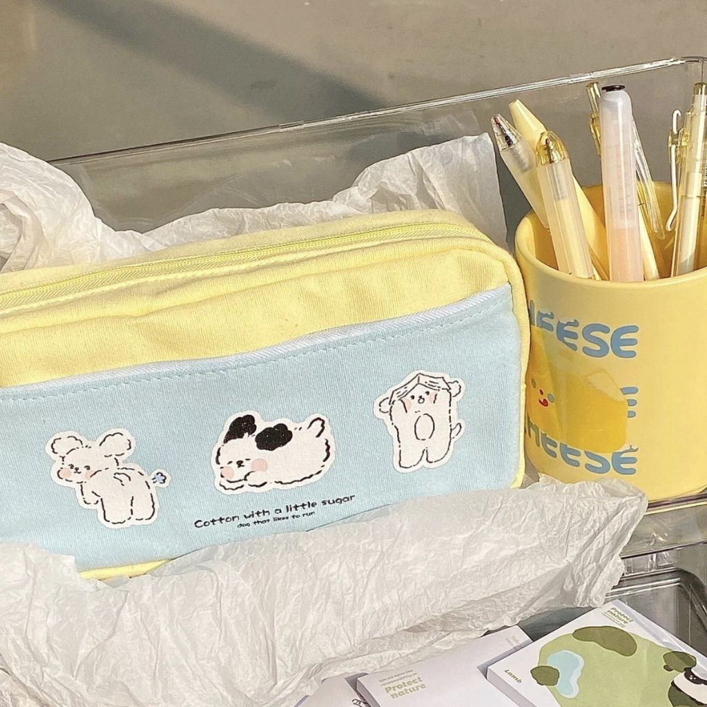 Túi bút blue doggie Tô Tại Tại  vải canvas hoạt tiết cún dễ thương  MBH04