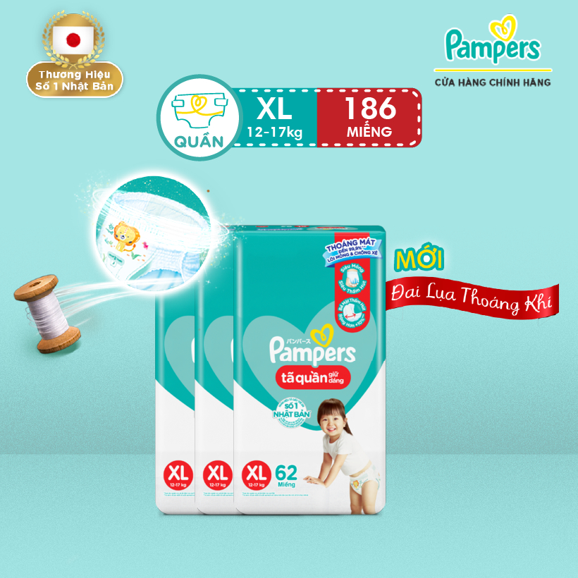 Combo 3 Tã/ Bỉm Quần PAMPERS Giữ Dáng Gói Cực Đại Size M74/ L68/ XL62/ XXL56