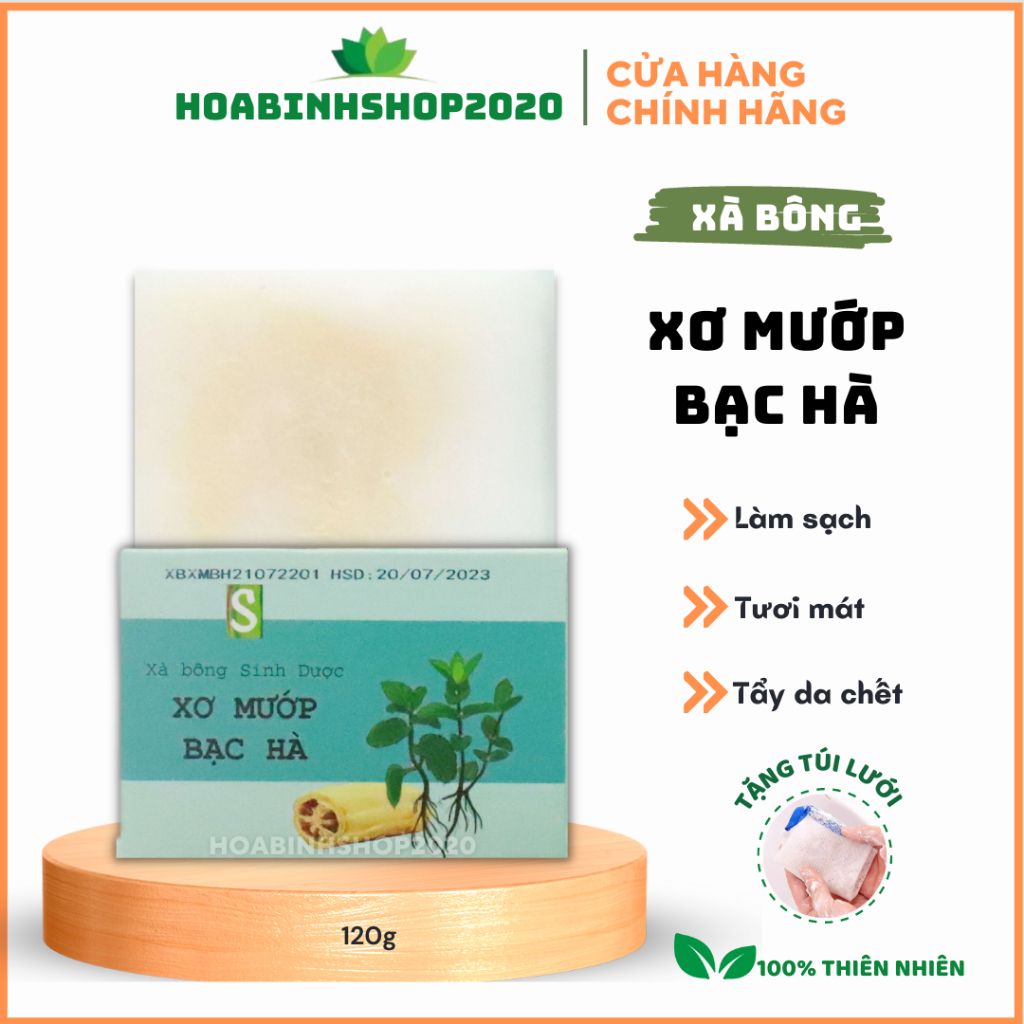 Xà Bông Xơ Mướp Sả Chanh - xà phòng Bạc Hà HTX Sinh Dược- SẠCH, THƠM, SÁNG DA, TƯƠI MÁT