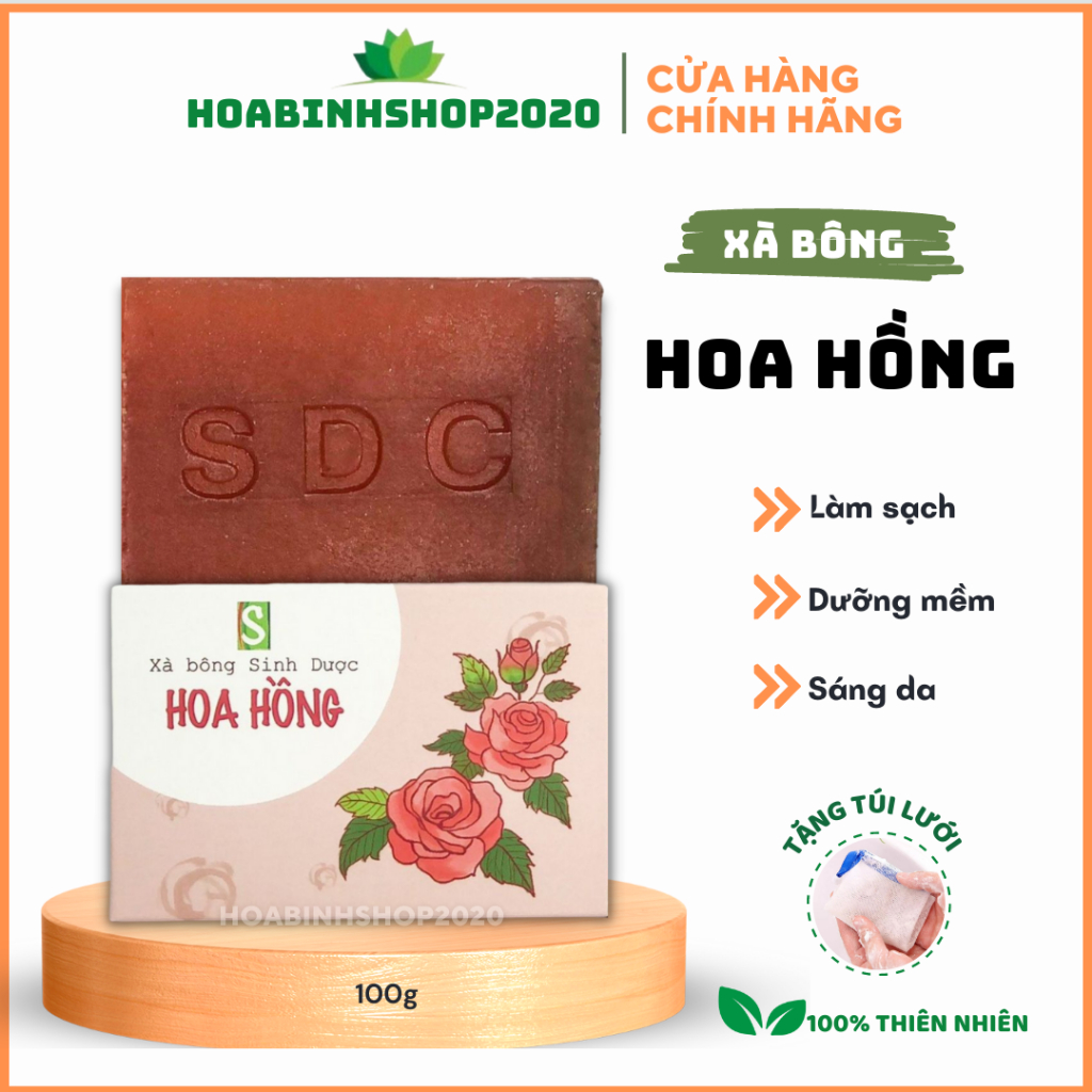Xà Phòng Thiên Nhiên - Xà Bông Sinh Dược Hoa Hồng 100gram Dưỡng Da Dịu Nhẹ