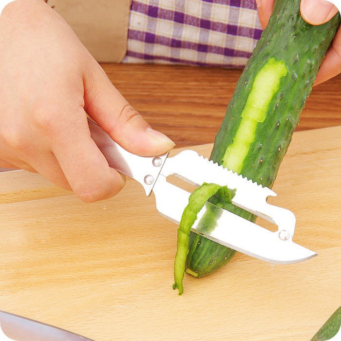 Dao nạo đa năng 4in1 - bào vỏ, lấy lõi sâu, khui nắp chai kiêm nhíp gấp