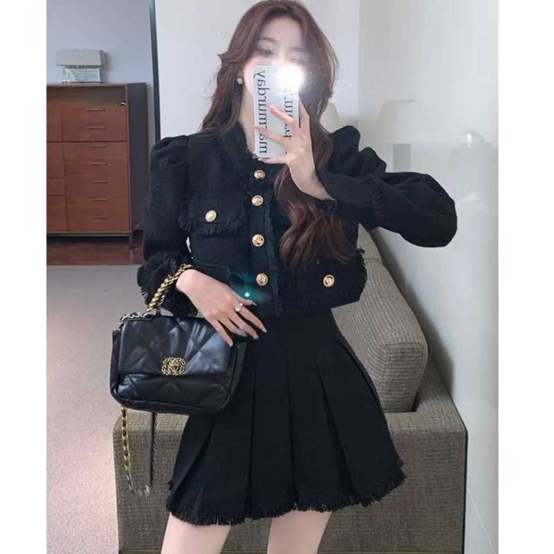 Set Dạ Tweed Áo Khoác Lửng Kèm Chân Váy Xoè Siêu Xinh Hai Màu Kèm Ảnh Thật_ Hàng Order QCCC
