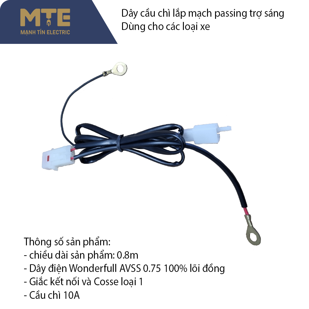 Dây cầu chì kết nối từ bình vào mạch đèn trợ sáng hoặc tẩu sạc dài 80 cm