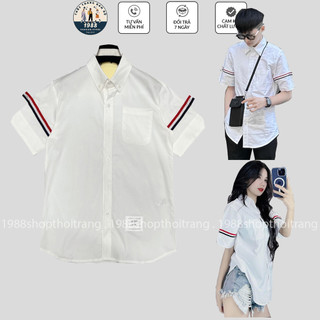 Áo sơ mi cộc tay thom, áo sơ mi 2 sọc viền tay chất cotton siêu đẹp tt271