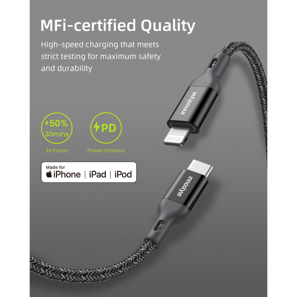 Cáp Innostyle PowerFlex USB-C to L 1.5M 20/30/60W (ICL150AL)