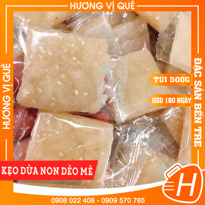 Kẹo Dừa Non Dẻo Mè - Túi Zip 500g - Đặc Sản Bến Tre