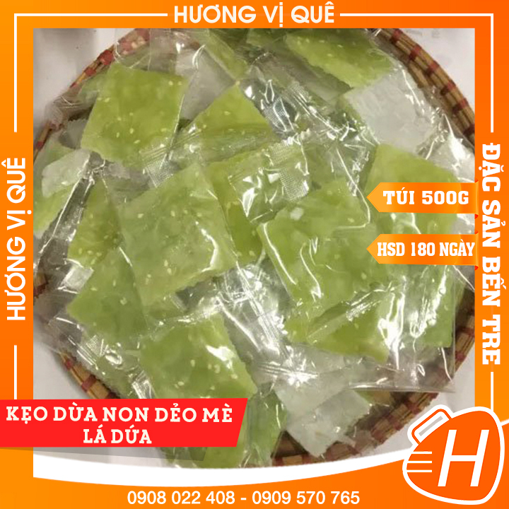 Kẹo Dừa Non Dẻo Mè Lá Dứa - Túi Zip 500g - Đặc Sản Bến Tre