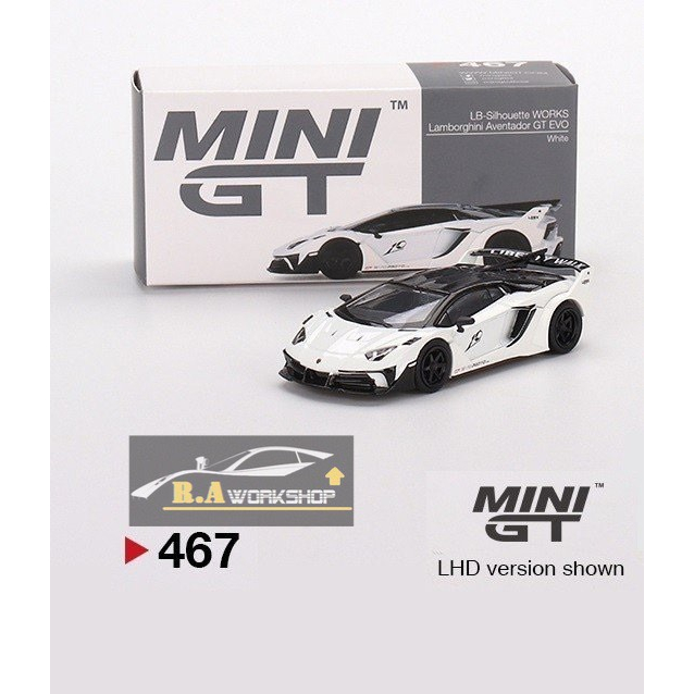 Mô Hình Xe MiniGT #467 LB-Silhouette WORKS Lamborghini Aventador GT EVO (White) (Box version)